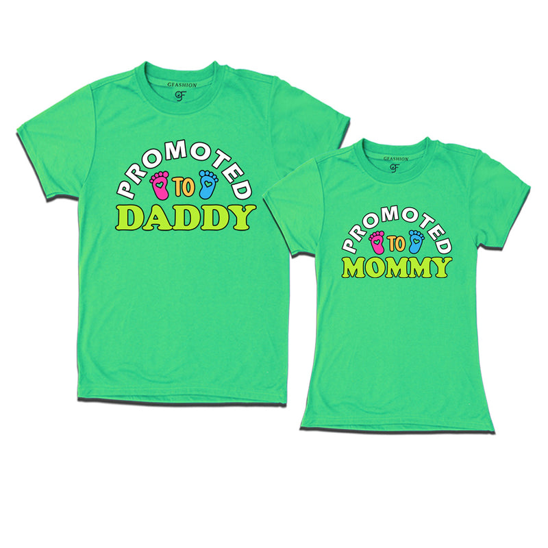 Promoted to Daddy-Promoted to mommy couple t shirts in Pista Green Color avilable @ gfashion.jpg