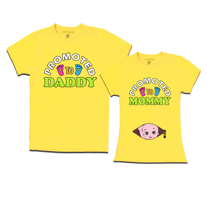 Promoted to Daddy-Promoted to mommy couple t shirts in Yellow Color avilable @ gfashion.jpg