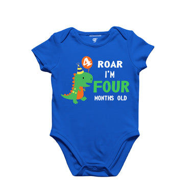 Roar I am Four Month Old Baby Bodysuit-Rompers in Blue Color avilable @ gfashion.jpg