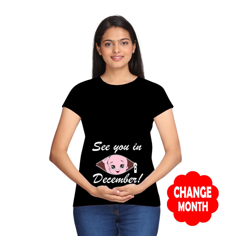 See you in December Maternity T-shirts With Baby Print in Black Color  available @ gfashion.jpg
