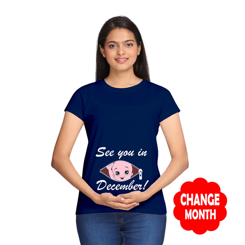 See you in December Maternity T-shirts With Baby Print in Navy Color  available @ gfashion.jpg