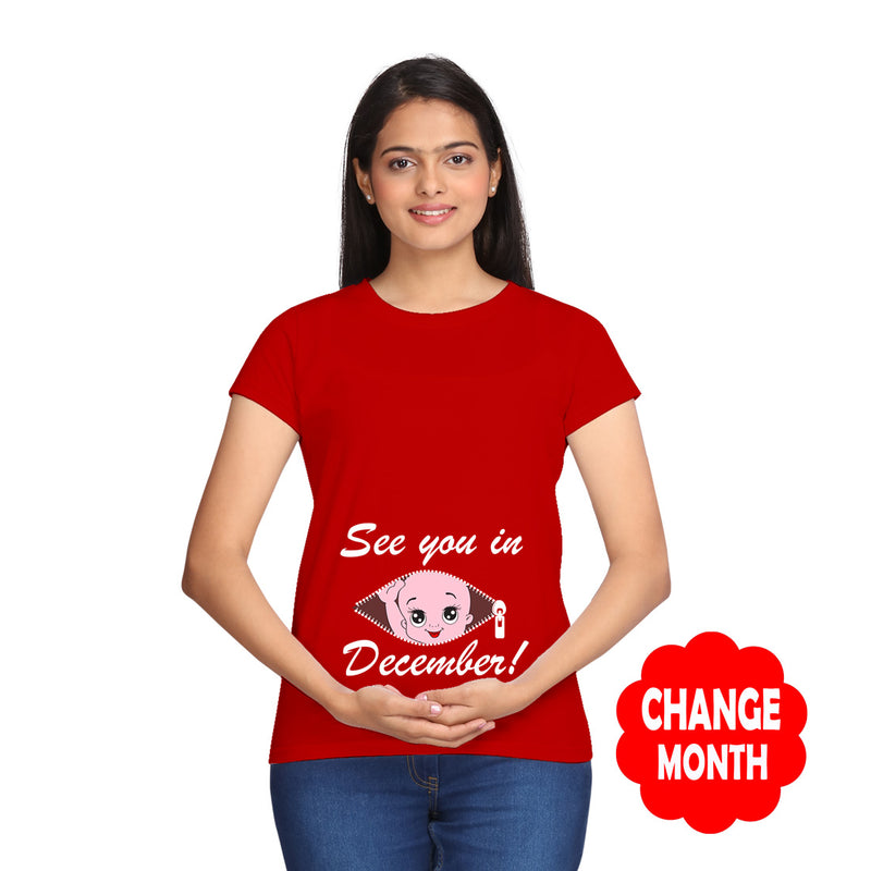 See you in December Maternity T-shirts With Baby Print in Red Color  available @ gfashion.jpg