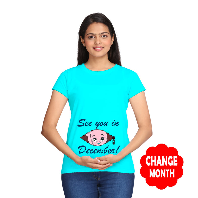 See you in December Maternity T-shirts With Baby Print in Sky Blue Color  available @ gfashion.jpg
