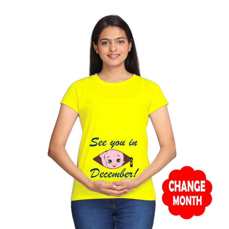 See you in December Maternity T-shirts With Baby Print in Yellow Color  available @ gfashion.jpg