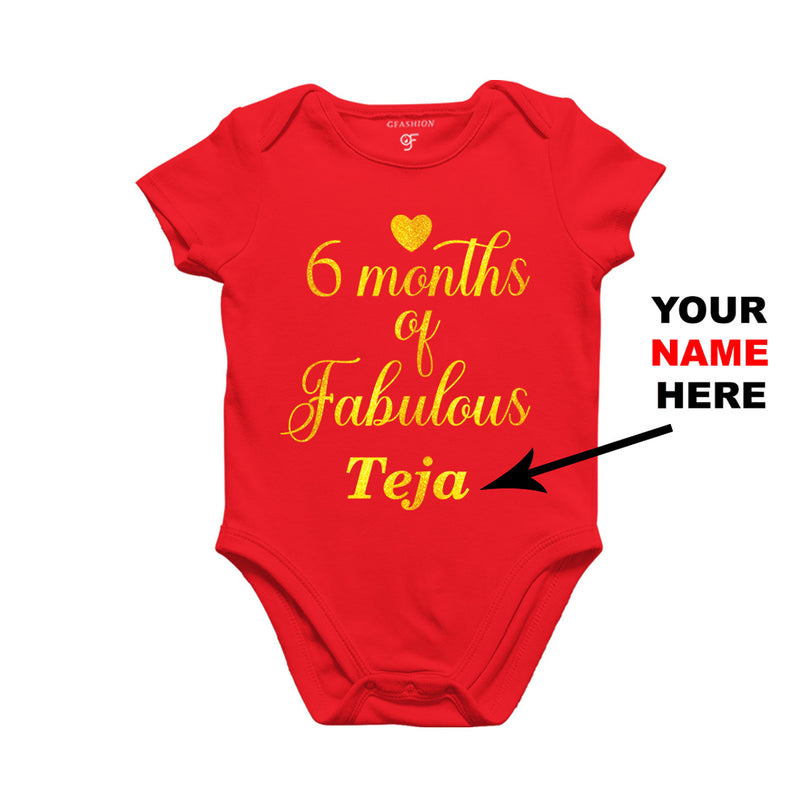 Six Months of Fabulous Baby Bodysuit or Rompers or Onesie-Name Customized in Red Color available @ gfashion.jpg