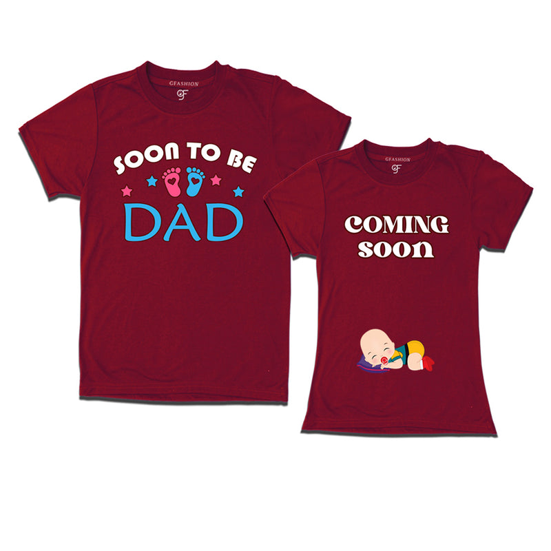 Soon to be Dad-Coming Soon T-Shirts for Couples in Maroon Color available @ gfashion.jpg