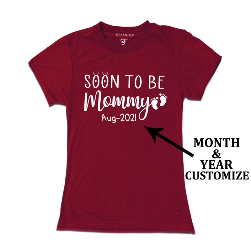 Soon to be Mommy- Pregnancy Announcement Customized Women T-Shirt in Maroon Color available @ gfashion.jpg