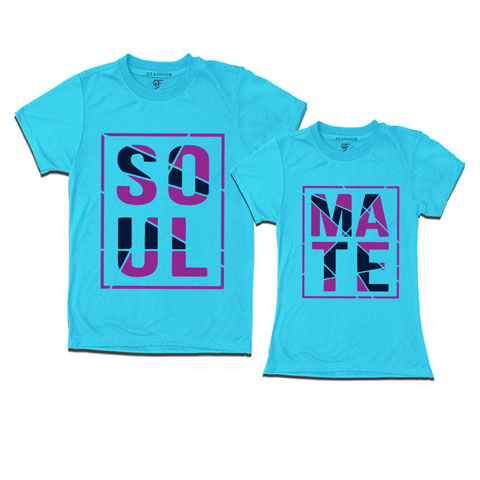 Soul Mate - Couple T-shirts-Skyblue