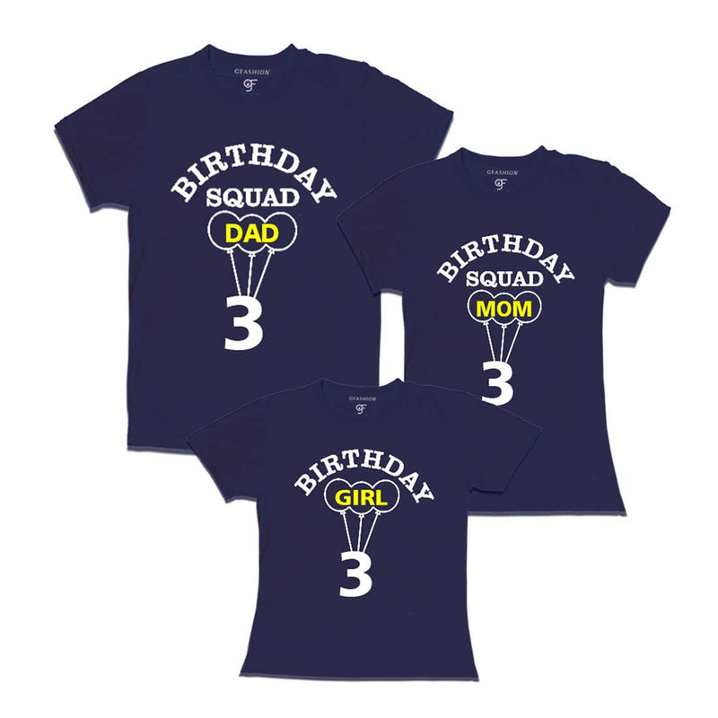 Squad Dad, Mom, Girl 3rd Birthday T-shirts-Navy-gfashion