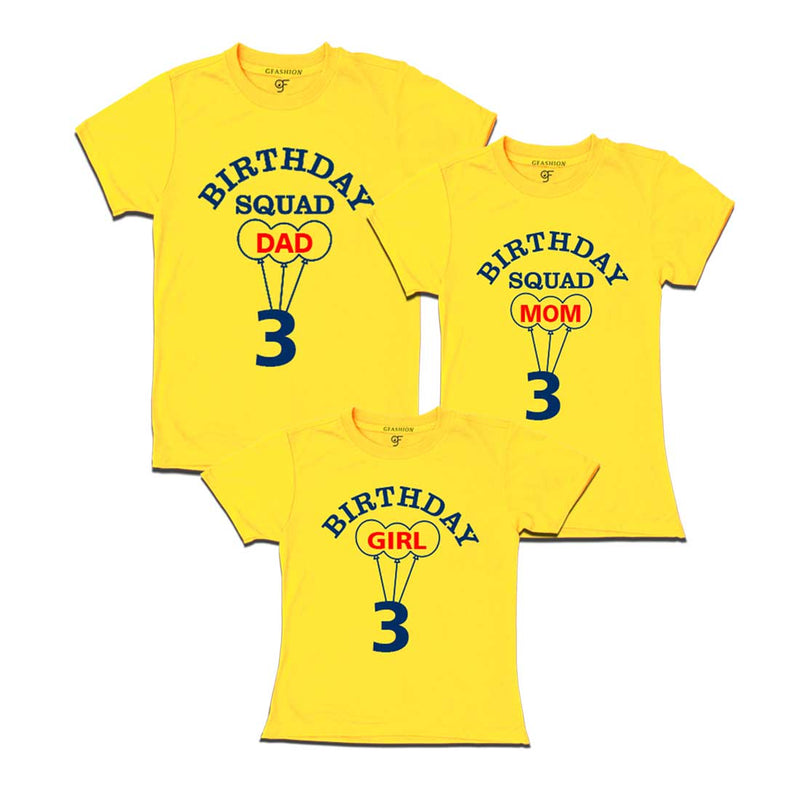 Squad Dad, Mom, Girl 3rd Birthday T-shirts-Yellow-gfashion