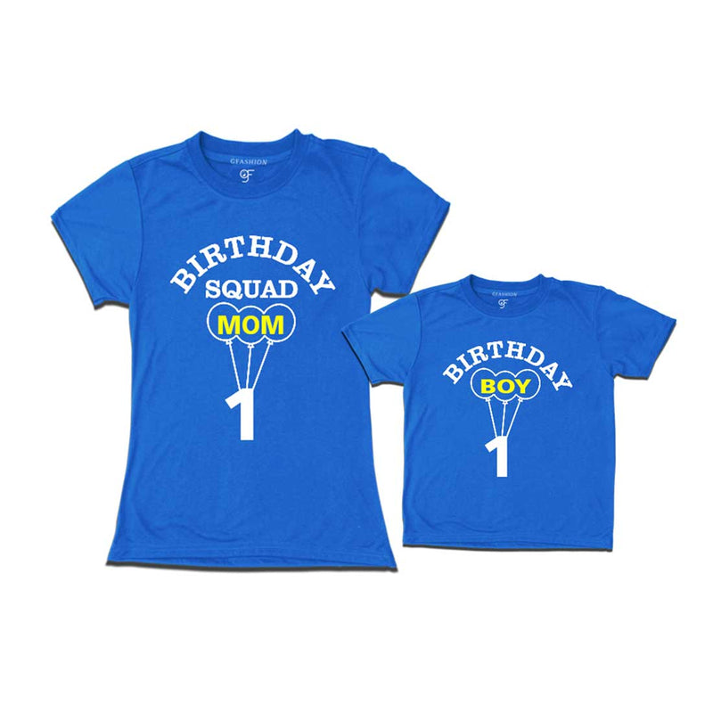 Squad Mom, Son First Birthday T-shirts-Blue-gfashion
