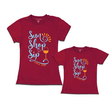 Sun Shop Sip Mom Daughter Girls Trip T-shirts-maroon-gfashion 