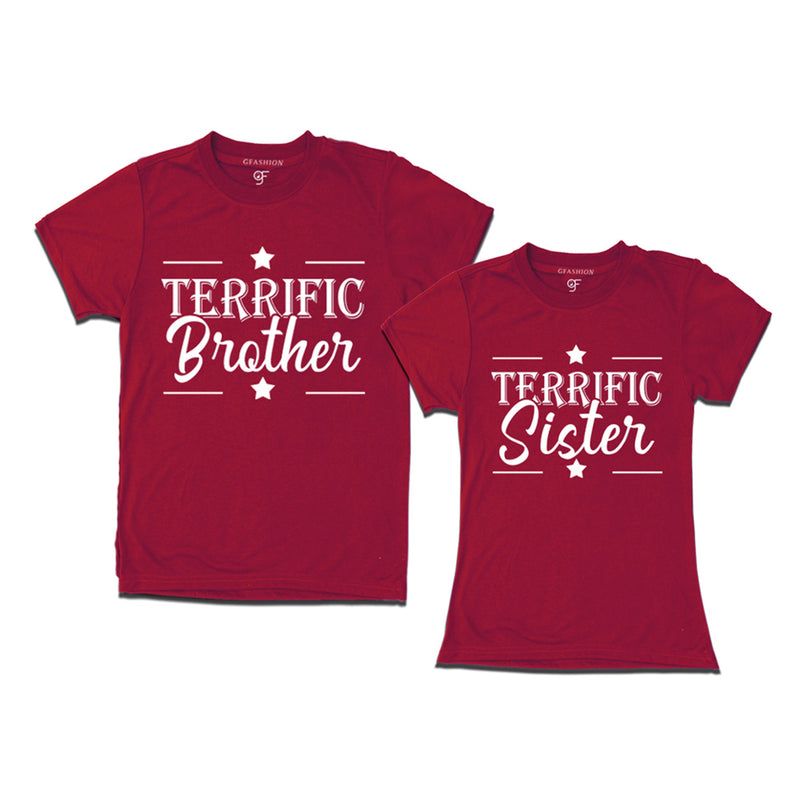 Terrific Brother-Sister T-shirts in Maroon Color available @ gfashion.jpg