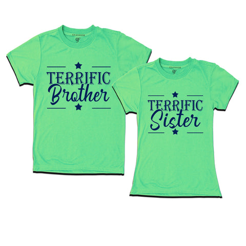 Terrific Brother-Sister T-shirts in Pista Green Color available @ gfashion.jpg