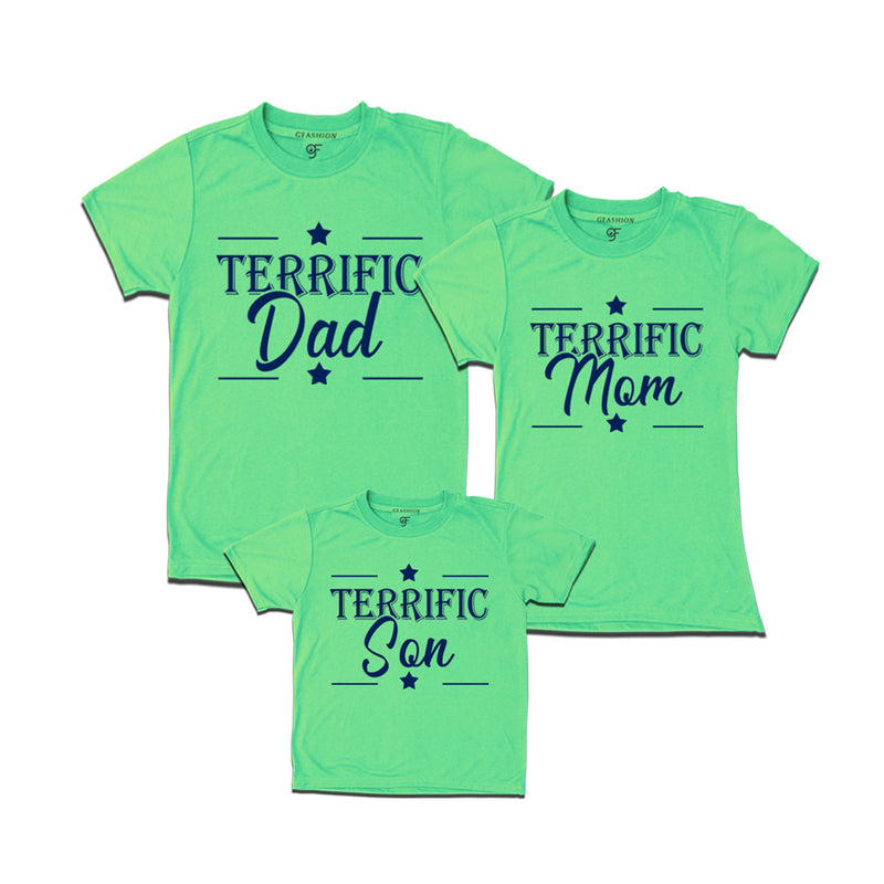 Terrific Dad,Mom and Son T-shirts in Pista Green Color available @ gfashion.jpg