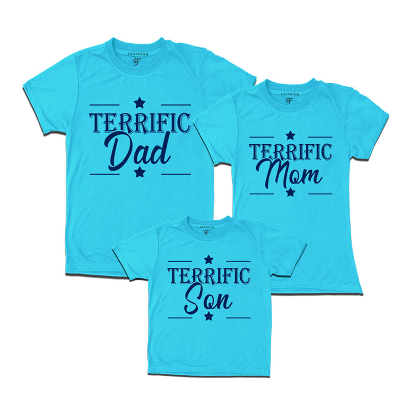 Terrific Dad,Mom and Son T-shirts in Sky Blue Color available @ gfashion.jpg