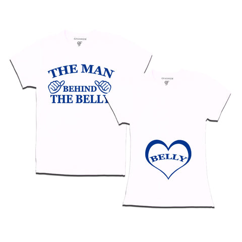 The Man Behind the Belly and Belly-Couples T-shirts in White Color available @ gfashion.jpg