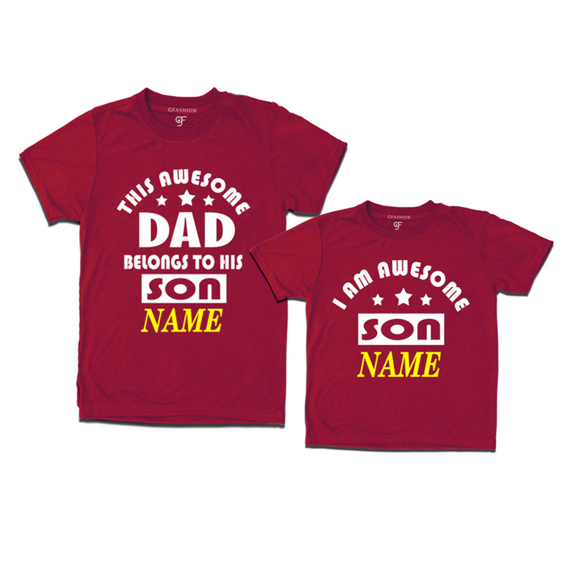 This awesome Dad Belongs to his Son T-shirts With Name in Maroon Color available @ Gfashion.jpg
