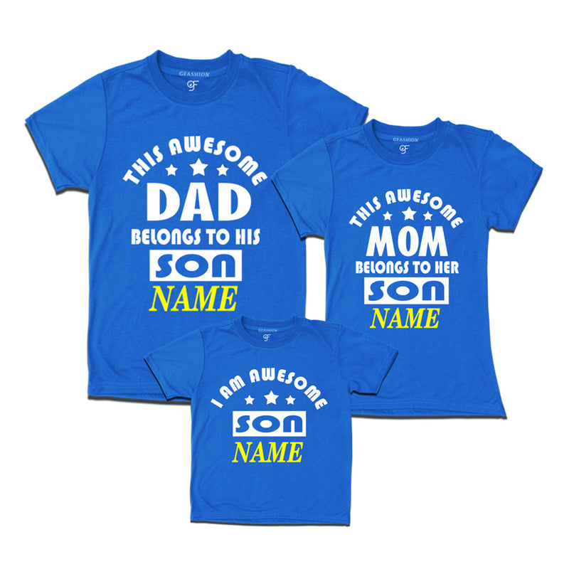 This awesome Dad  and Mom Belongs to their Son T-shirts With Name in Blue Color available @ Gfashion.jpg