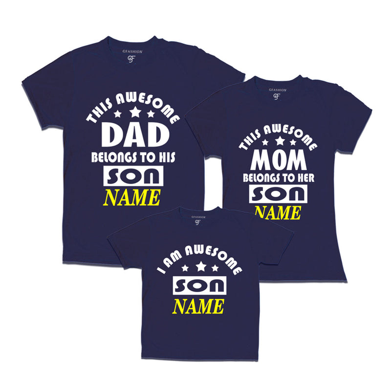 This awesome Dad  and Mom Belongs to their Son T-shirts With Name in Navy Color available @ Gfashion.jpg