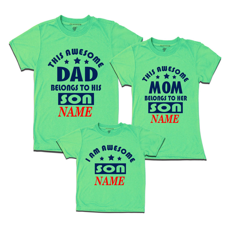 This awesome Dad  and Mom Belongs to their Son T-shirts With Name in Pista Green Color available @ Gfashion.jpg