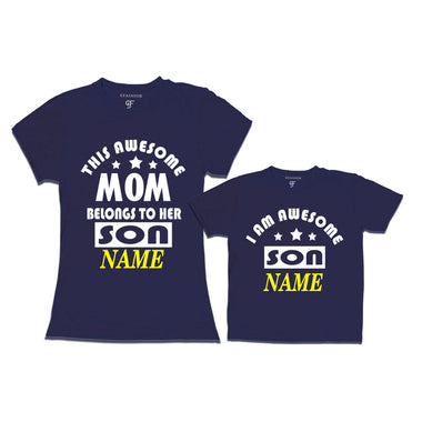 This awesome Mom Belongs to her Son T-shirts With Name in Navy Color available @ Gfashion.jpg