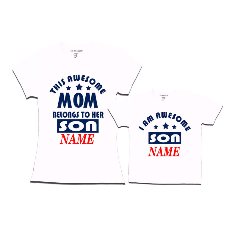 This awesome Mom Belongs to her Son T-shirts With Name in White Color available @ Gfashion.jpg