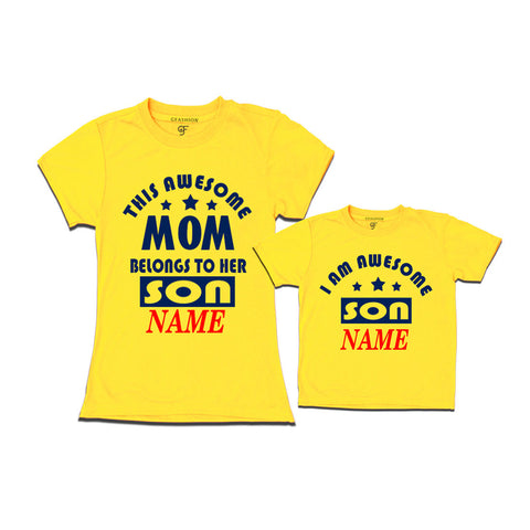 This awesome Mom Belongs to her Son T-shirts With Name in Yellow Color available @ Gfashion.jpg