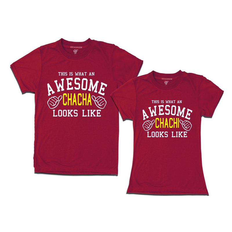 This is What An Awesome Chacha Chachi Looks Like Printed T-shirts in Maroon Color available @ Gfashion.jpg