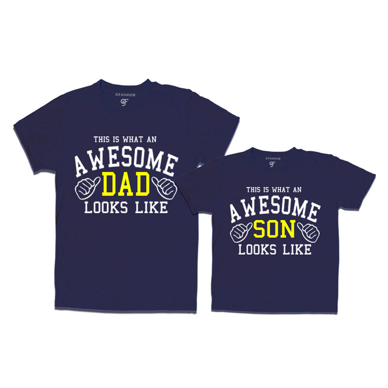 This is What An Awesome Dad Son Looks Like Printed T-shirt in Navy Color available @ Gfashion.jpg