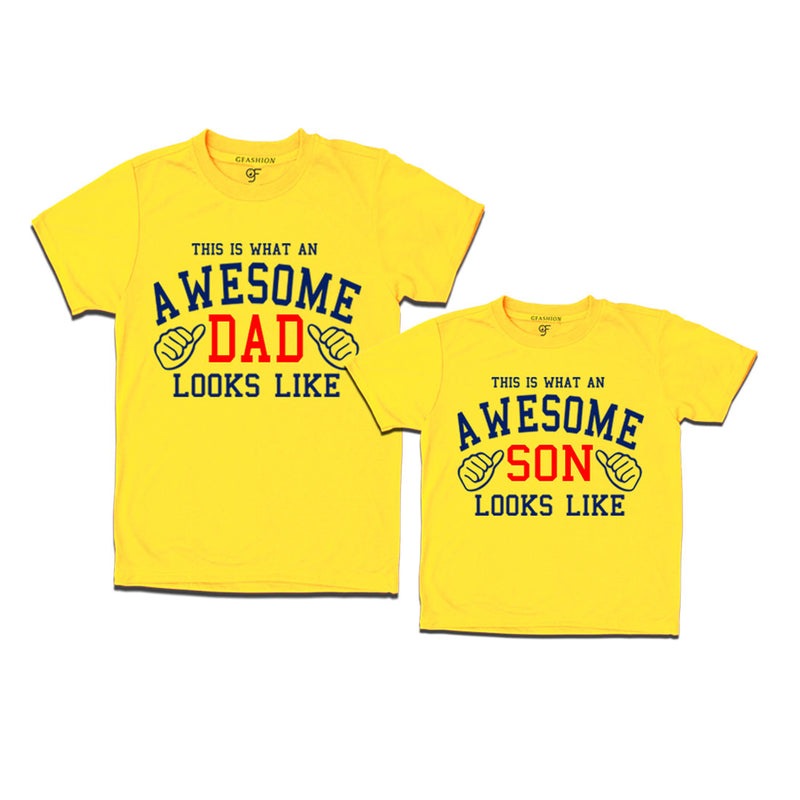 This is What An Awesome Dad Son Looks Like Printed T-shirt in Yellow Color available @ Gfashion.jpg