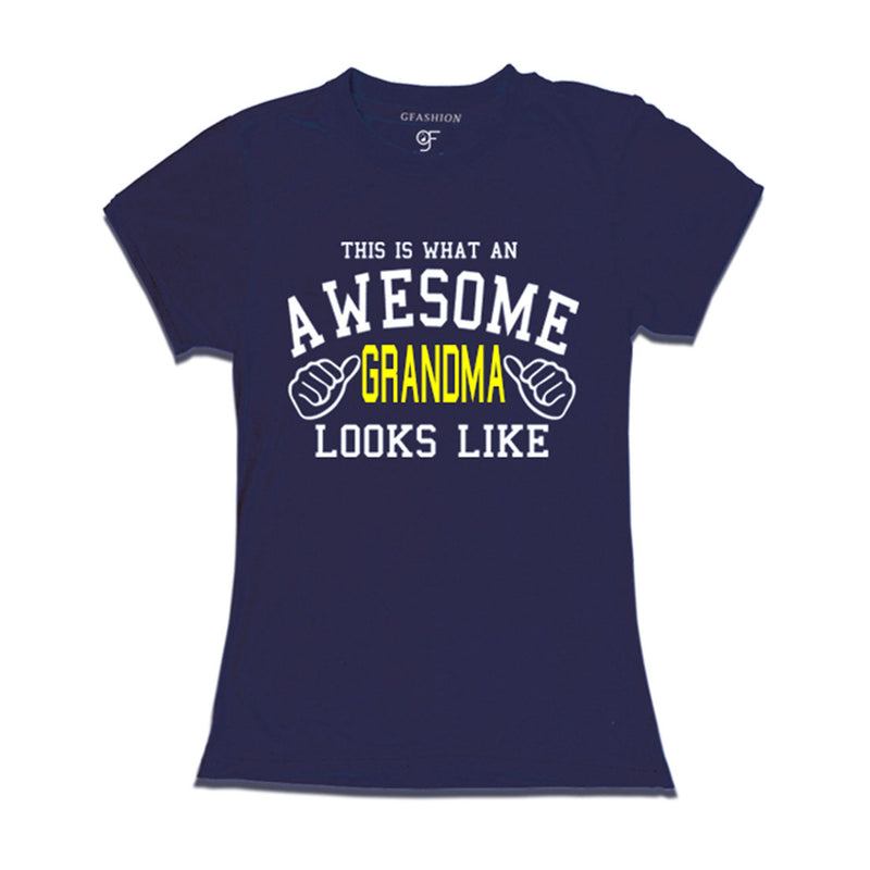 This is What An Awesome Grandma Looks Like Printed T-shirt in Navy Color available @ Gfashion.jpg