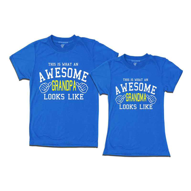 This is What An Awesome Grandpa Grandma Looks Like Printed T-shirts in Blue Color available @ Gfashion.jpg
