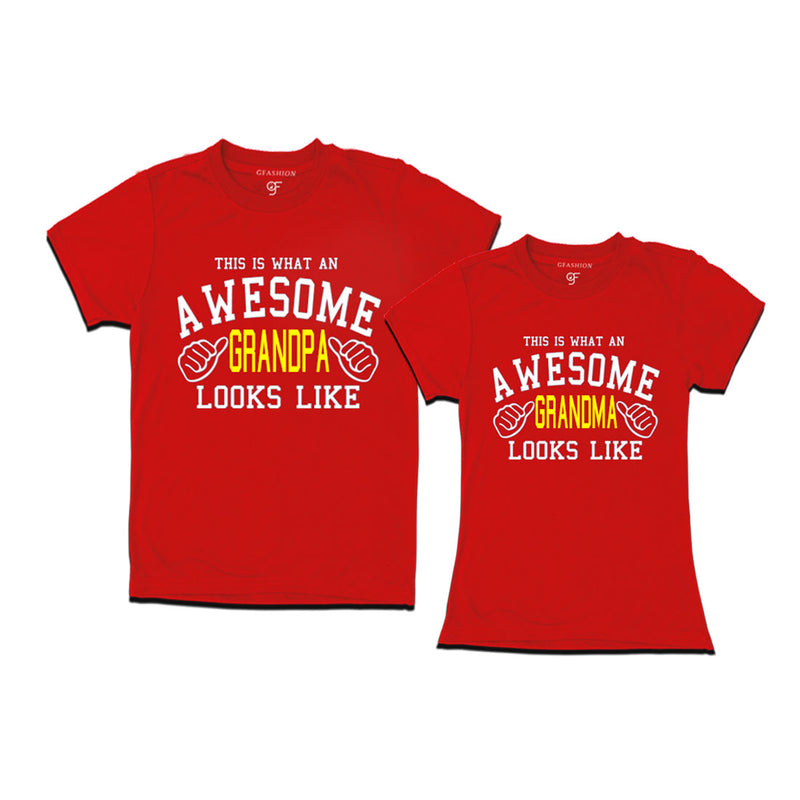 This is What An Awesome Grandpa Grandma Looks Like Printed T-shirts in Red Color available @ Gfashion.jpg