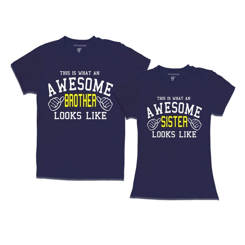 This is What An Awesome Brother Sister Looks Like Printed T-shirts  in Navy Color available @ Gfashion.jpg
