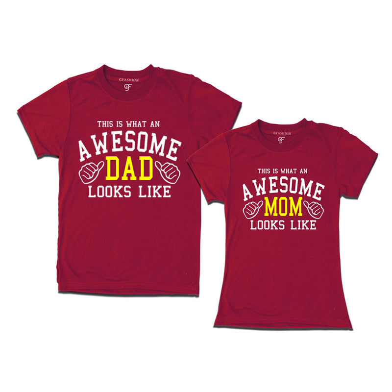This is What An Awesome Dad Mom Looks Like Printed T-shirts in Maroon Color available @ Gfashion.jpg