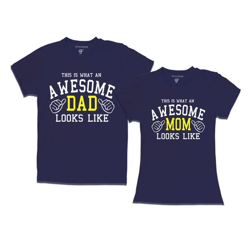 This is What An Awesome Dad Mom Looks Like Printed T-shirts in Navy Color available @ Gfashion.jpg