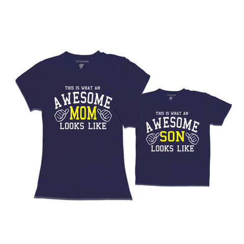 This is What An Awesome Mom Son Looks Like Printed T-shirts in Navy Color available @ Gfashion.jpg