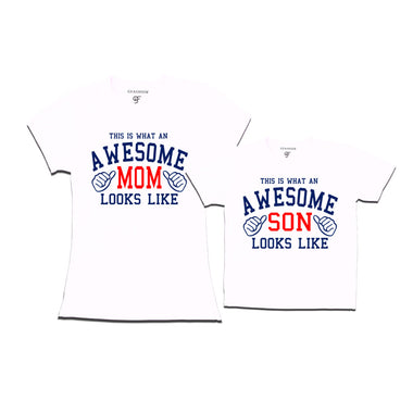 This is What An Awesome Mom Son Looks Like Printed T-shirts in White Color available @ Gfashion.jpg