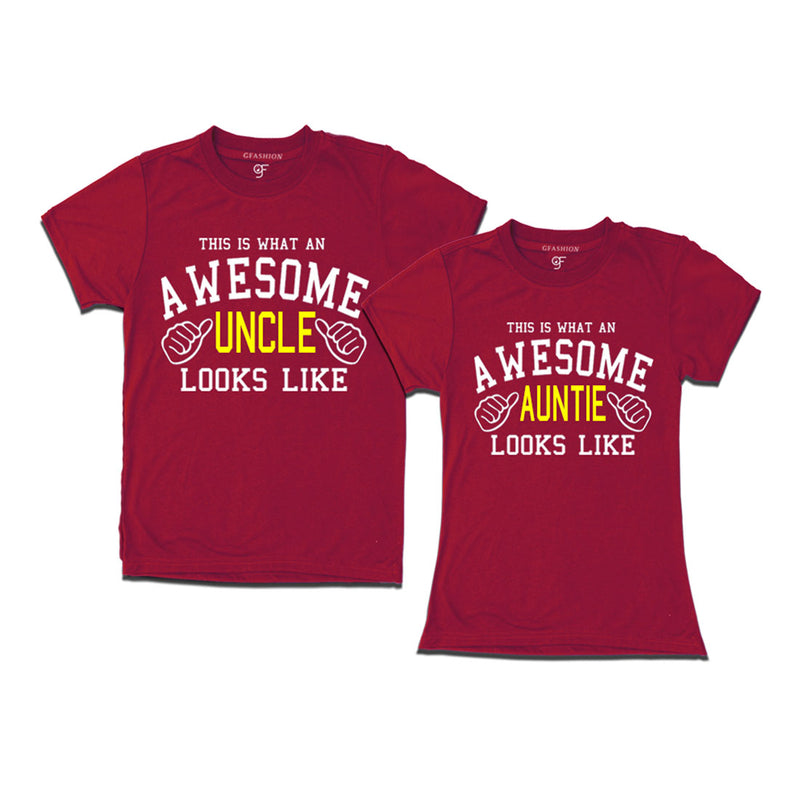 This is What An Awesome Uncle Auntie Looks Like Printed T-shirt in Maroon Color available @ Gfashion.jpg