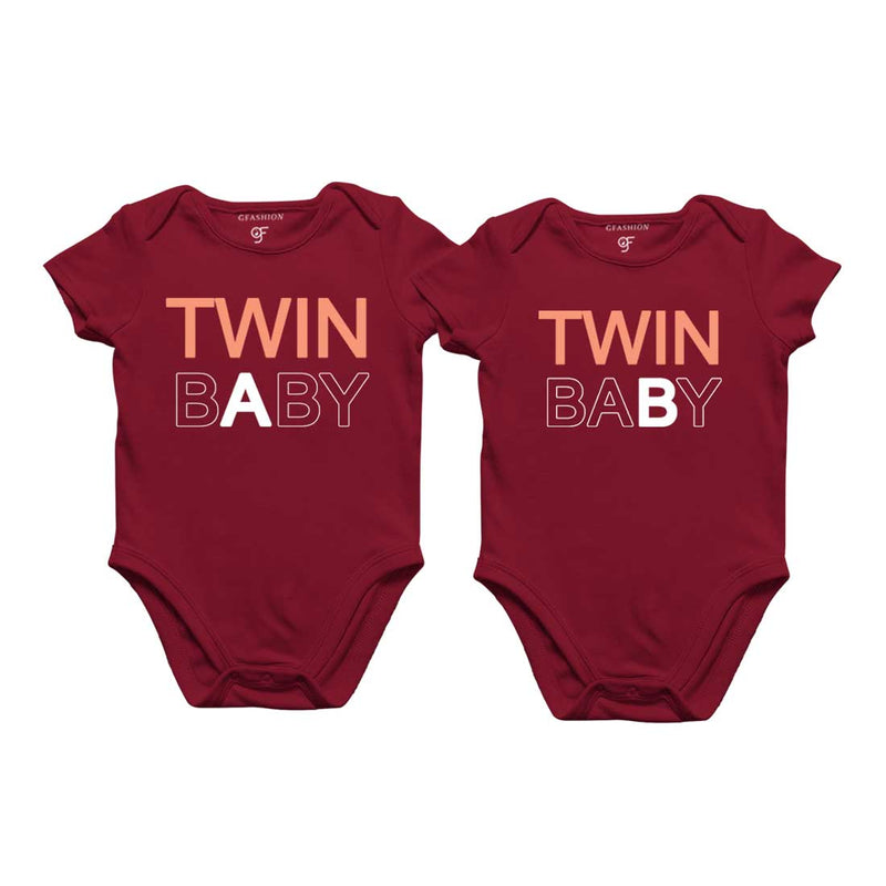 Twin Babies Onesie in Maroon Color available @ gfashion.jpg