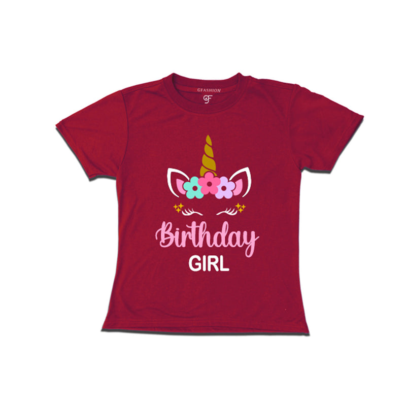 Unicorn Theme Based Birthday Girl T-shirt in Maroon Color available @ gfashion.jpg