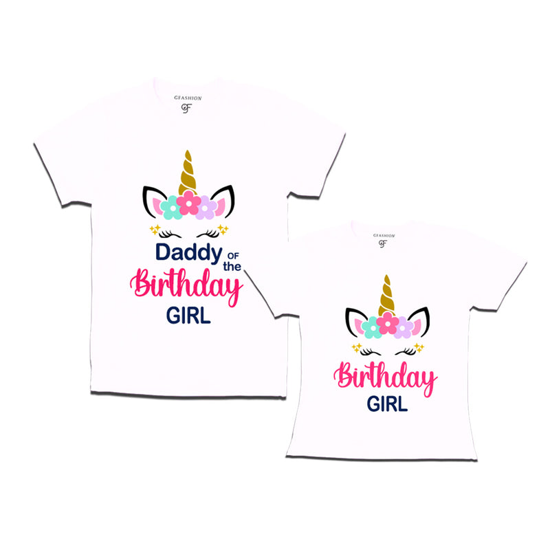 Unicorn theme based Birthday  T-shirts for Dad and Daughter in White Color available @ gfashion.jpg