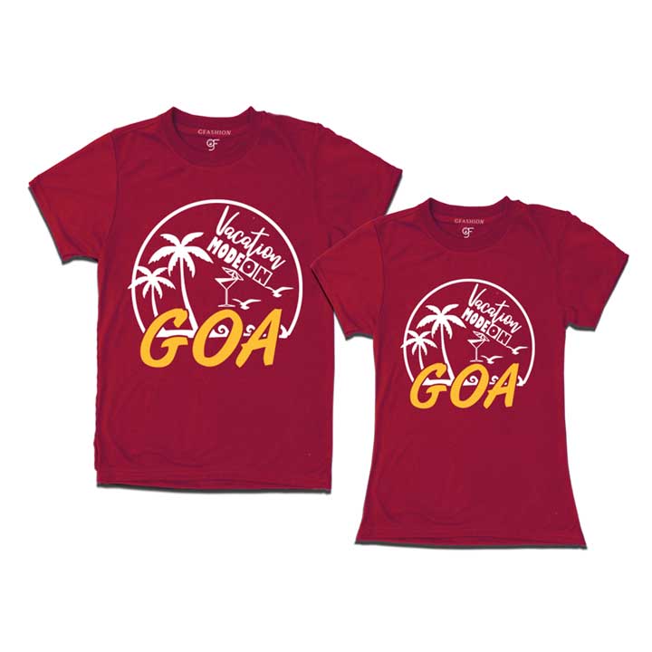 Vacation Mode On Goa couples T-shirts -maroon-gfashion 