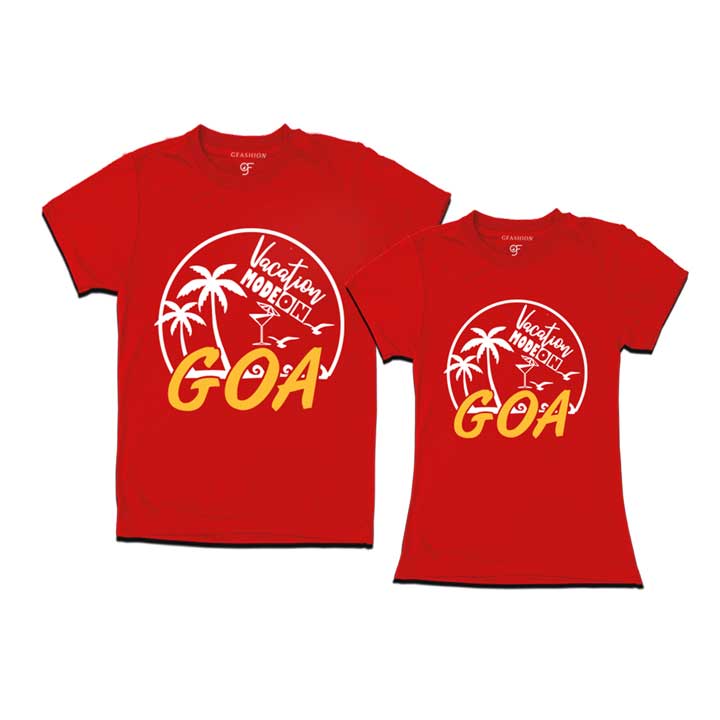 Vacation Mode On Goa couples T-shirts -red-gfashion 