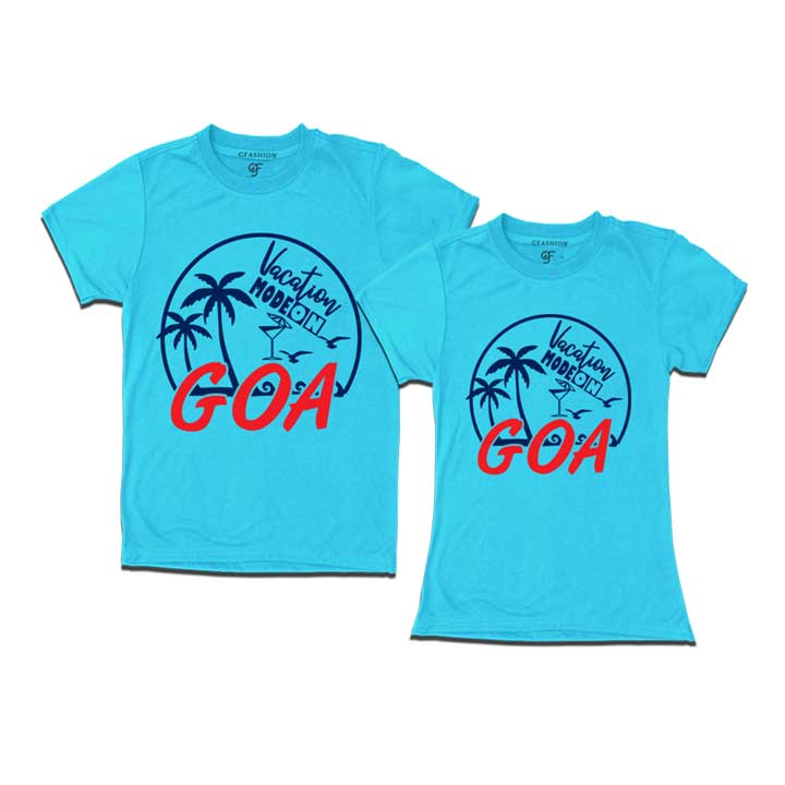 Vacation Mode On Goa couples T-shirts -skyblue-gfashion 