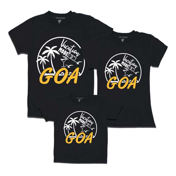 Vacation Mode On Goa dad mom son T-shirts -black-gfashion