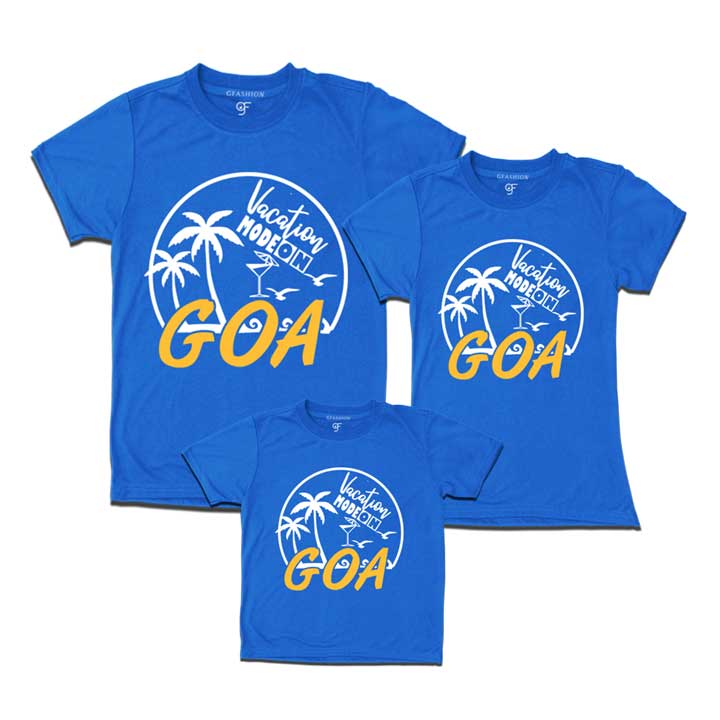 Vacation Mode On Goa dad mom son T-shirts -blue-gfashion