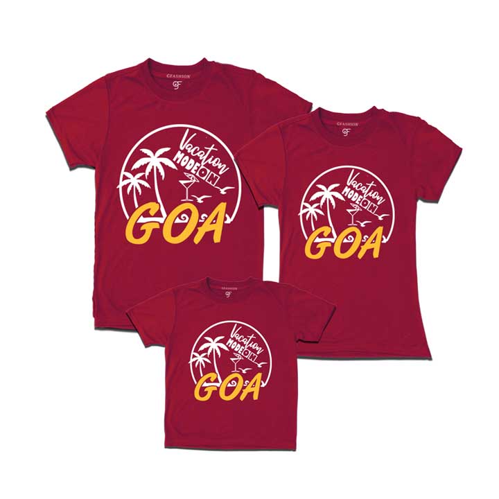 Vacation Mode On Goa dad mom son T-shirts -maroon-gfashion