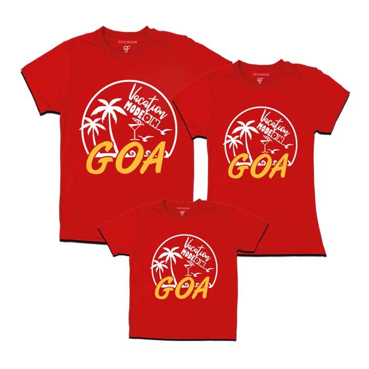 Vacation Mode On Goa dad mom son T-shirts-red-gfashion